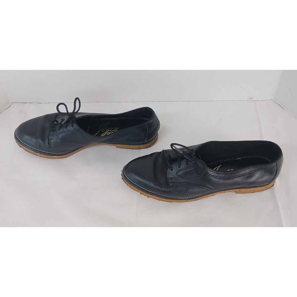 Joyce of California VTG Women's Shoes 6.5 Leather Upper Flats Black Lace Up GUC